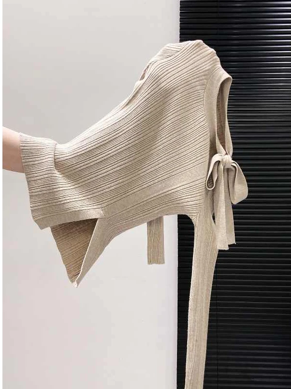 

Ele Long Sve Knitted Top Women's Slim Fit Base Layer irt Knot Early Autumn New Sle Outerwear