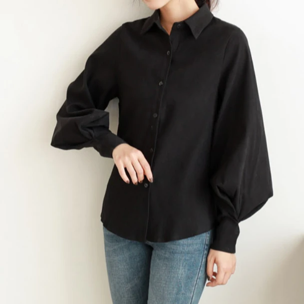 Spring Autumn Lantern Sleeve Elegant Women's White Blouse 2025 New Turn-down Collar Korean Casual Loose Shirts Female