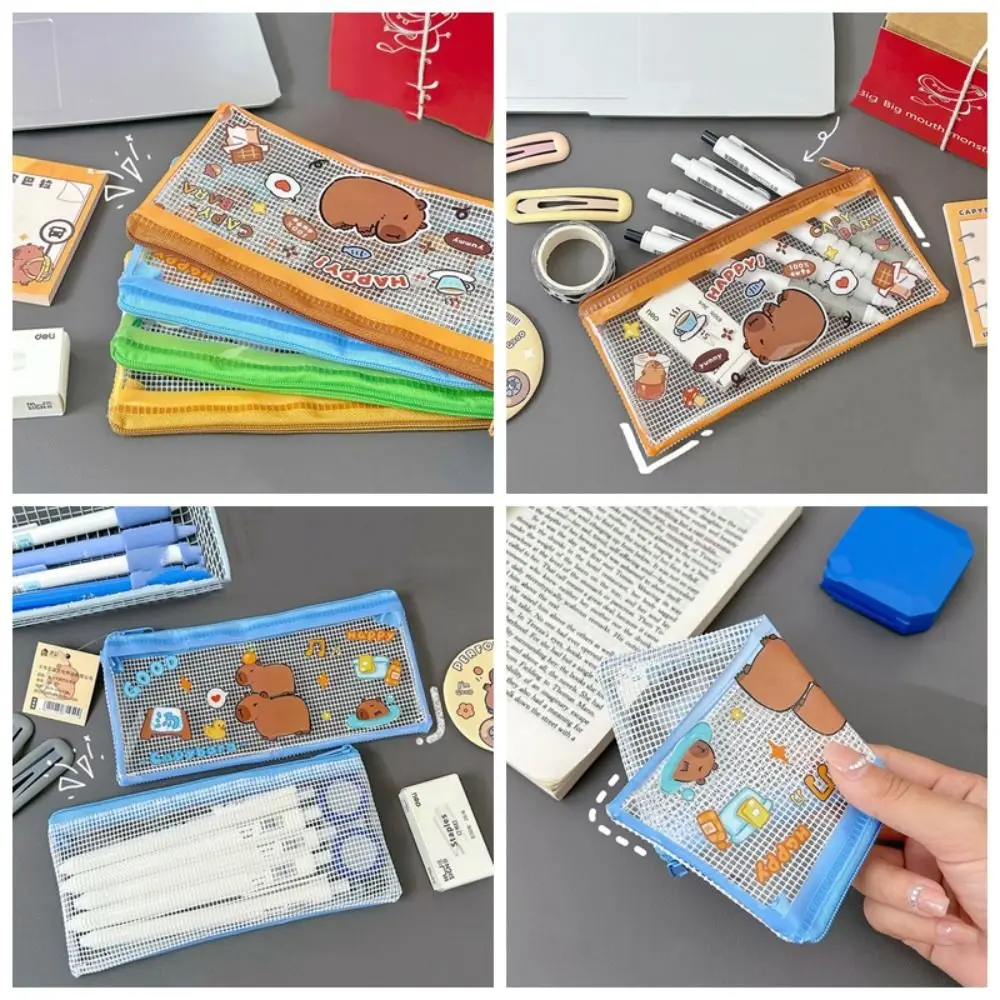 Ins estilo kawaii capivara caneta saco dos desenhos animados bonito transparente lápis caso pvc à prova dwaterproof água saco de armazenamento de papelaria presente do estudante