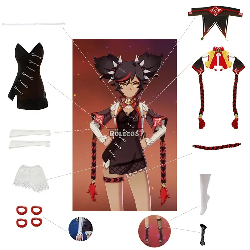 CosplayROLECOS juego Genshin Impact Xinyan disfraz de Cosplay Xinyan disfraz de Cosplay Sexy vestido de mujer chaleco de Halloween pantalones cortos calcetines Fu