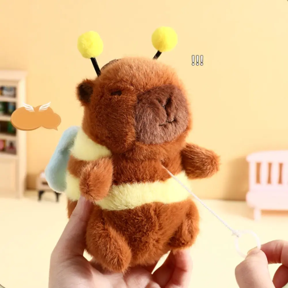 Cute Plush Capybara Keychain Bee Capybara Guinea Pig Backpack Pendant with Drawstring Soft Plush Capibara Pendant