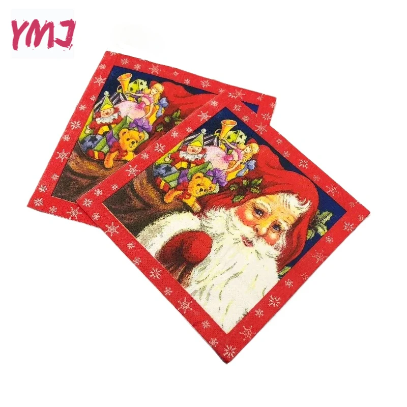 Christmas Elements Colourful Printed Paper Party Decoration Paper Placemat Father Christmas Cocktail Napkin 2-Ply 10/20pcs 33cm