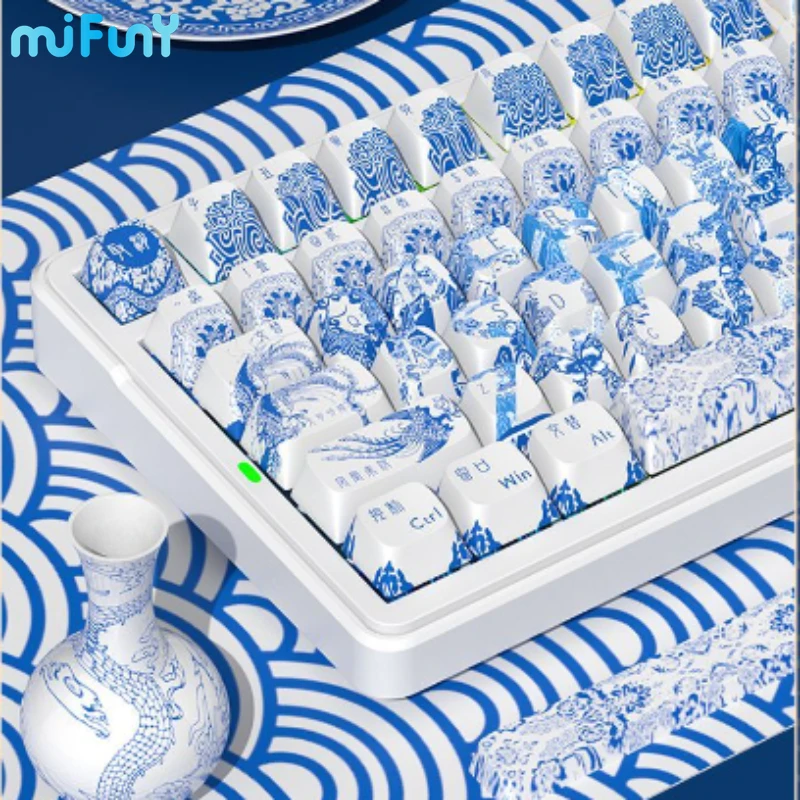 Imagem -02 - Mifuny-conjunto de Tampas de Teclado Chinês Azul e Branco em Porcelana Keycap Pbt Cereja para Teclado Mecânico 114 Teclas