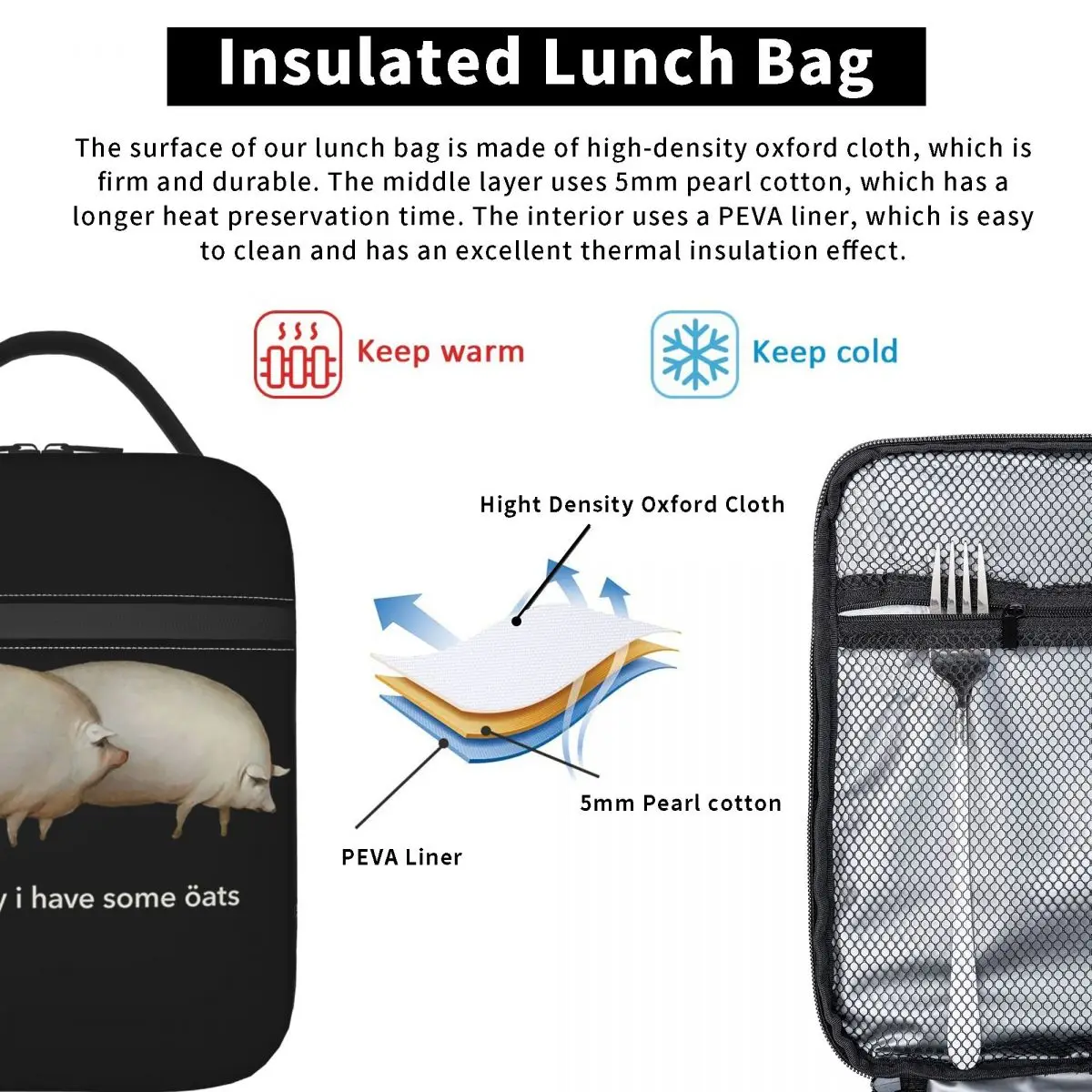 هل لدي بعض الشوفان، حقيبة غداء كلاسيكية معزولة للمكتب، صندوق طعام حراري مبرد، حاوية صناديق الغداء المحمولة