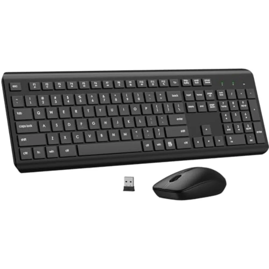 

Wireless Keyboard and Mouse Combo, Full Size Silent Ergonomic Keyboard and Mouse, Long Battery Life, Optical Mouse, 2.4G Lag-Fr