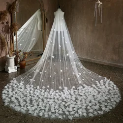 One Layer 3D Flowers Wedding Veil 1T Bride Veil With Comb Bridal Veils Customized