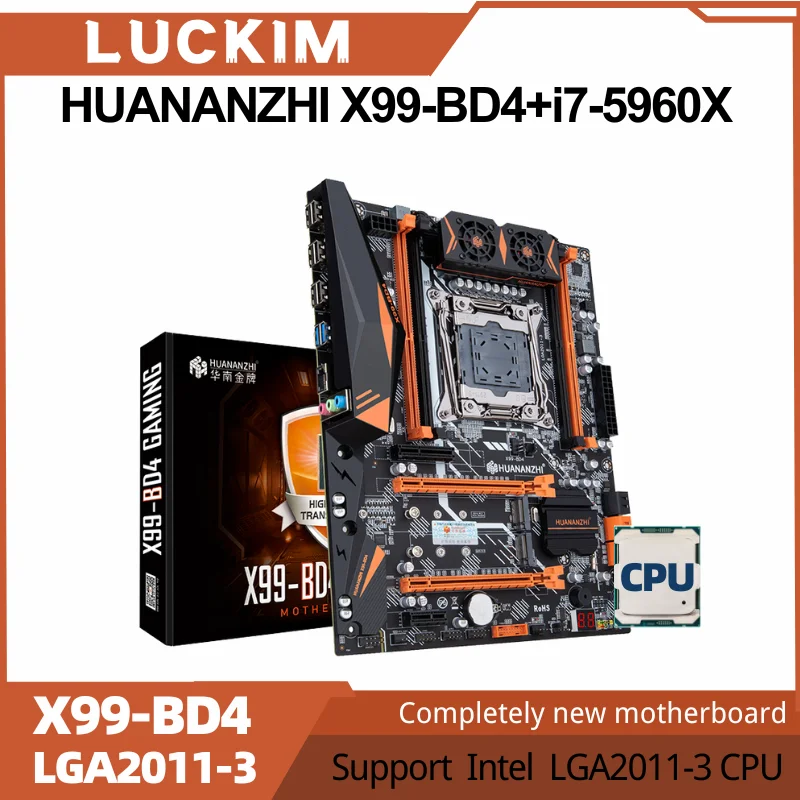 HUANANZHI X99-BD4 + i7-5960X Поддержка Intel LGA2011-3 CPU 4 x DDR4 слот памяти, максимальная поддержка 128 ГБ