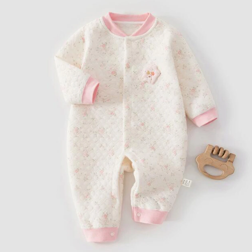Christmas Baby Girl Rompers Long Sleeve Quilted Autumn Winter Warm Infant Boutique Clothing Floral Newborn Baby Jumpsuit
