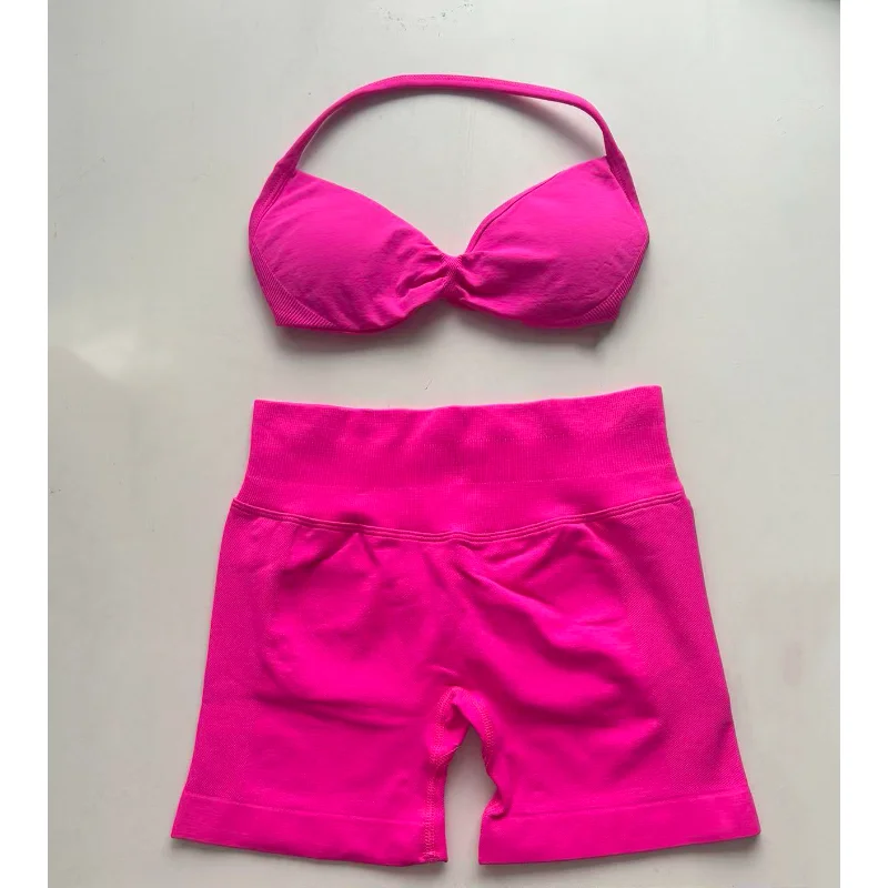 

2-piece Yoga Set New Best-seller Shorts Small Bra V-neck Halter Neck Beautiful Back Sports Tank Top Set