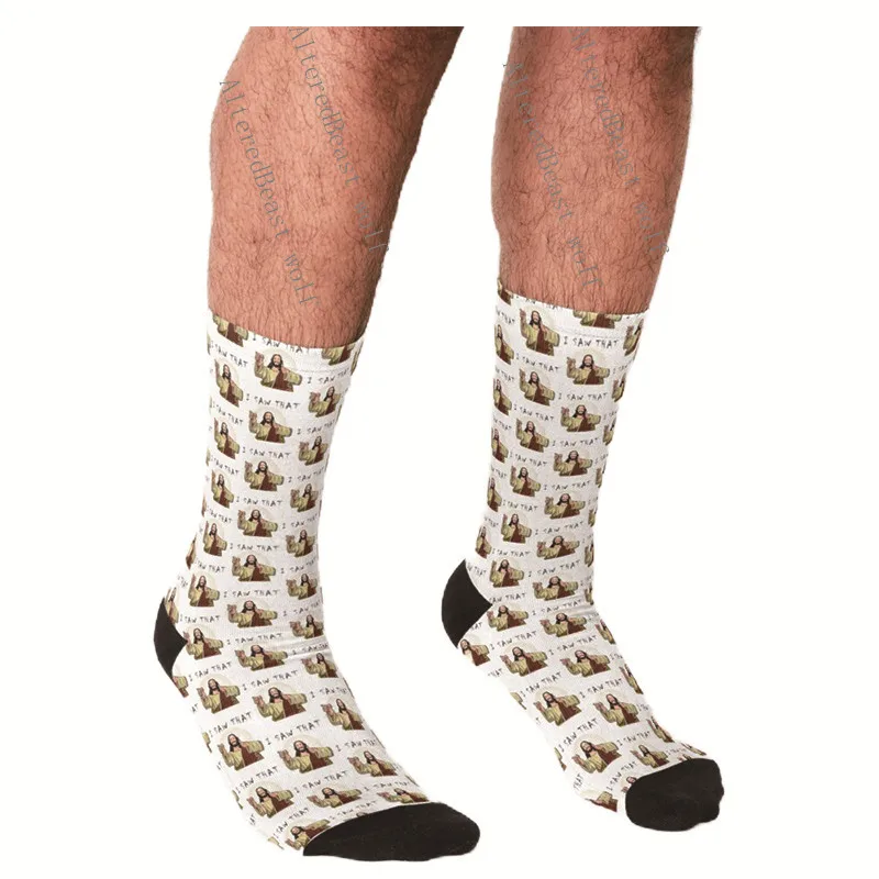 Men\'s Funny socks Jesus is watching you Socks harajuku Men Happy hip hop Novelty cute boys Crew Casual Crazy Socks for men