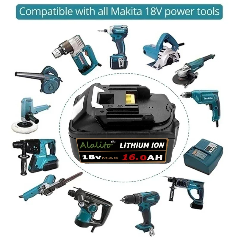 Batterie lithium-ion aste pour Makita, 18V, 16000mAh, mise à niveau BL1860, BL1840, BL1850, BL1830, BL1860B, LXT400, dernière