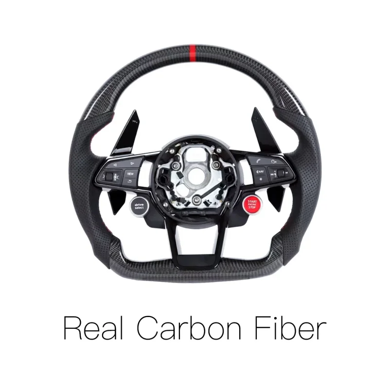 Suitable for Audi R8 Flat Bottom Performance Custom Real Carbon Fiber Leather Multifunctional Steering Wheel with Digital Racing