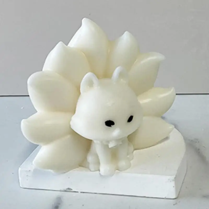 Moldes de resina para fabricación de zorros, molde de silicona 3D de nueve colas para animales, epoxi, jabón y vela