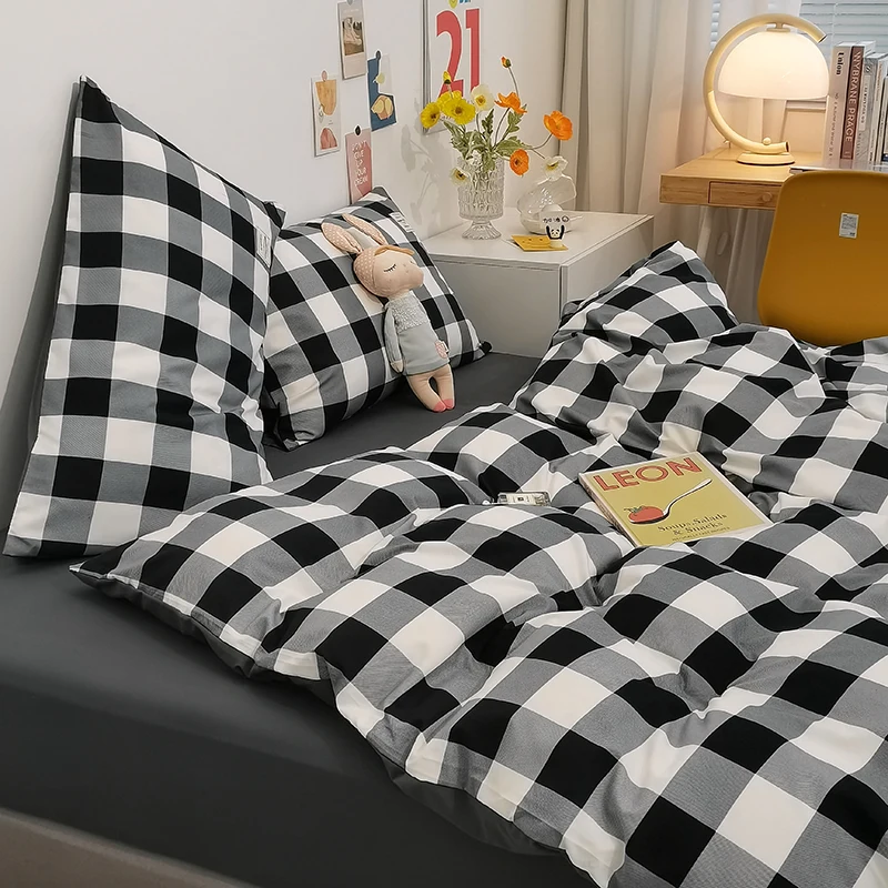 

Classic Large Plaid Bedding Set, Brushed Microfiber Duvet Cover, Beautiful Pillowcases, Black and White, Hot Sales