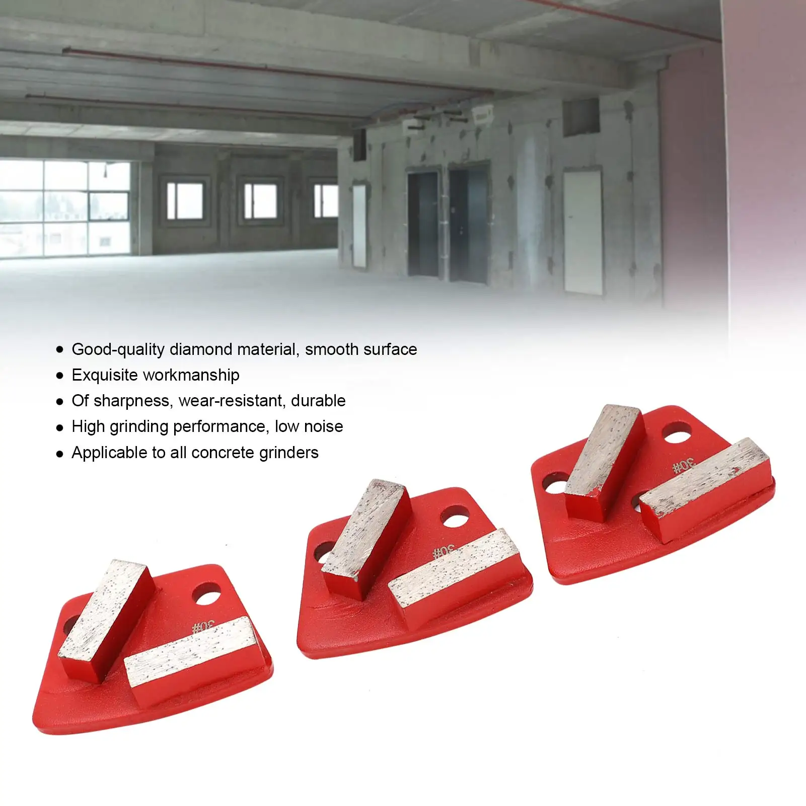 3Pcs Diamond Grinding Shoes 30# Trapezoid 2 Long Teeth Aggressive Cutting Segments for Concrete Floor Grinding