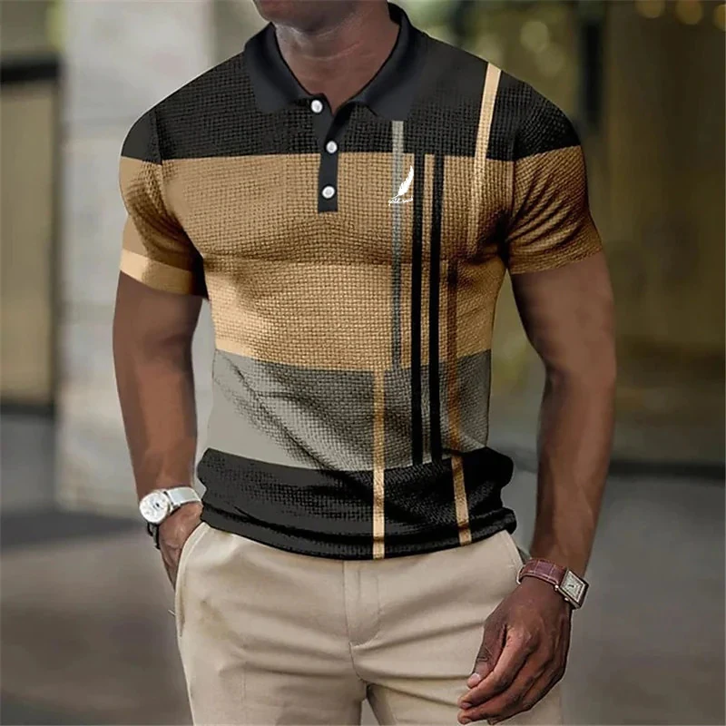 New Summer Men Casual Short Sleeve Lapel Polo Shirt Men Slim Fit Business Polo Shirt 3D Digital Print Sport Polo Shirt .