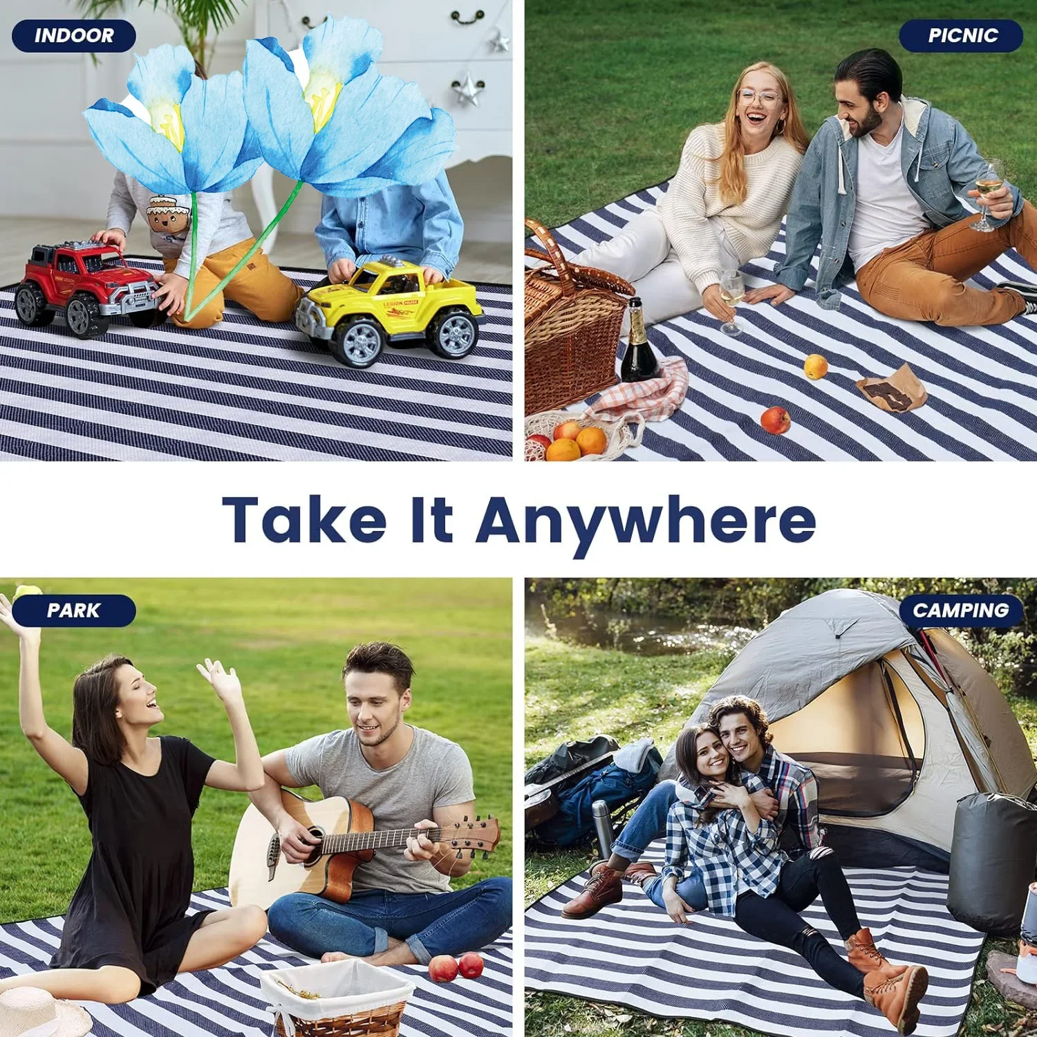 ZHUOHUA Picknickdecke Extra Groß, Wasserdichte und Faltbare Strandmatte, Outdoor für 8 Erwachsene, Camping, Park, Strand, Rasen, Innenbereich – Detail 14