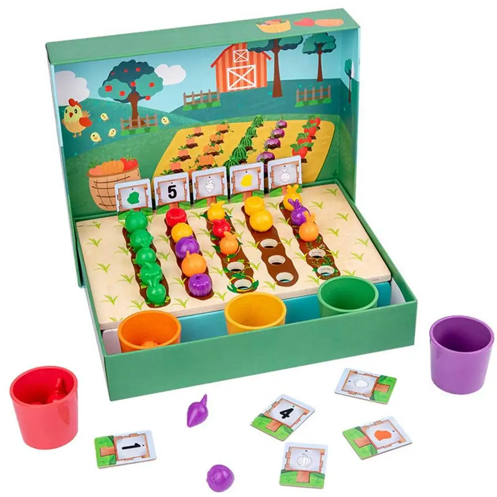 

Simulation Fruit Vegetable Plantation Wooden Toys Shape Color Cognition Building Block Educational Toy For Boys Girls Gifts