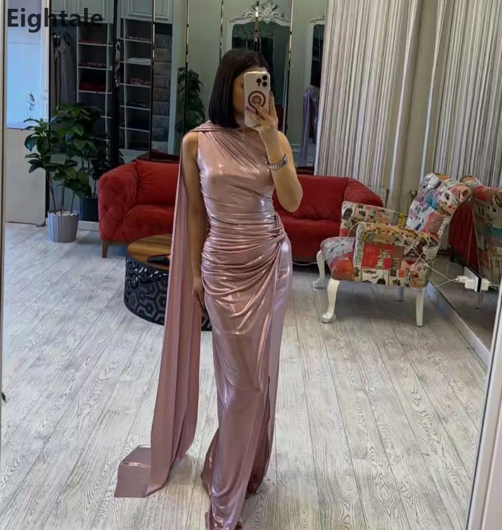 

Eightale 2025 One Shoulder Mermaid Pink Evening Dress Wedding Party Sexy Slit Formal Prom Dress Dubai Party Gown Customized