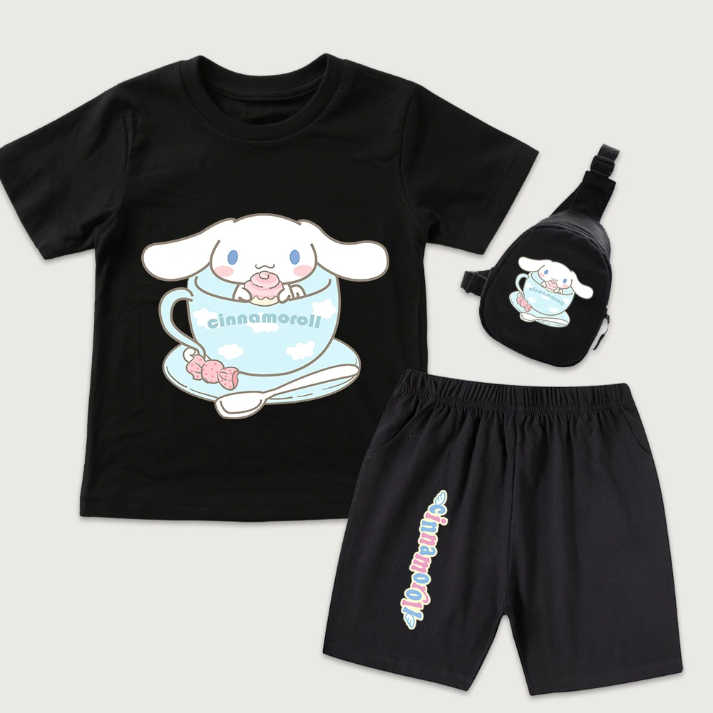 

Комплект из 3 предметов: футболка и шорты с принтом Cinnamoroll Sweet Cup Time и мини-сумка на грудь для мальчиков и девочек