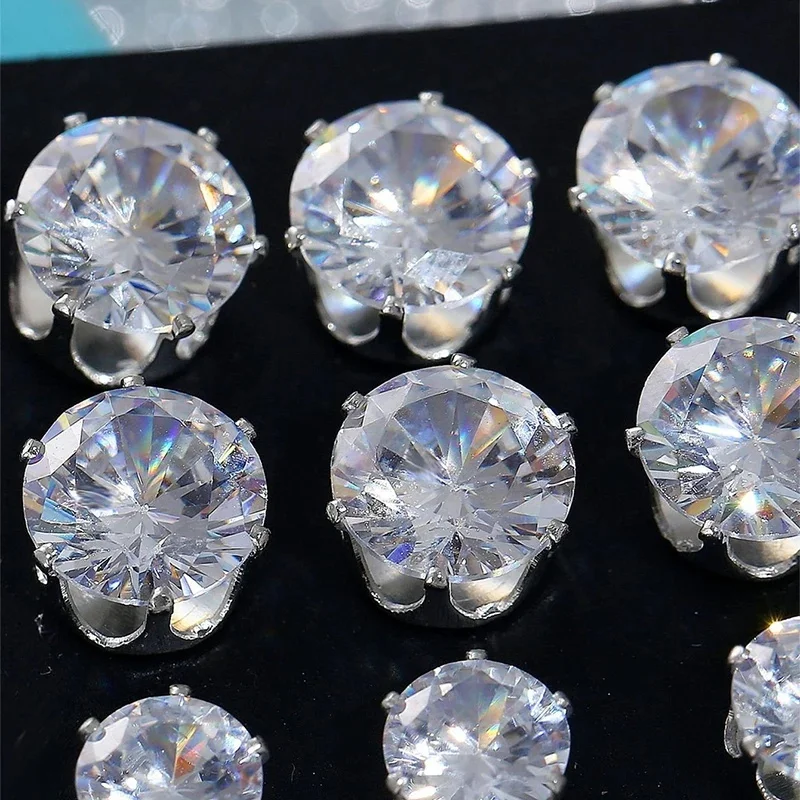 New 12 Pair/Pack White Shiny Wedding Stud Earrings Set For Women Men Crystal Earrings Jewelry Accessories Gifts