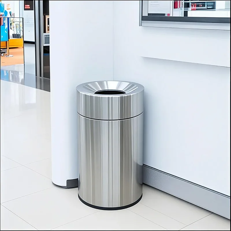 Stainless Steel Trash Can Commercial Garbage Bin for Mall Supermarket Large Capacity Waste Container Elevator Entrance Dustbin