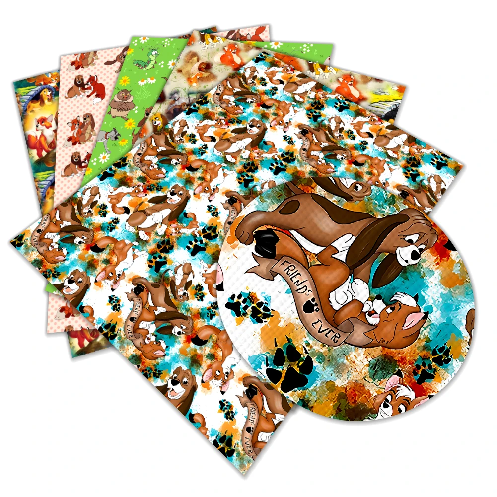 Disney CartoonThe Fox and the Hound Printed Pattern Faux Leather Cross Lychee Pattern For Earring Craft Making 30*136cm