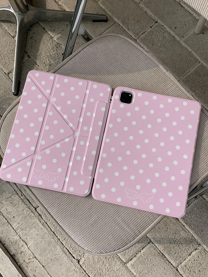 Cute Minimalist Pink Polka Dot Angel Wings For iPad Pro 13 11 M5 M4 M3 M2 Air 4 3 2 1 11th A16 10 9 8 5 6 Th Mini 7 6 Case