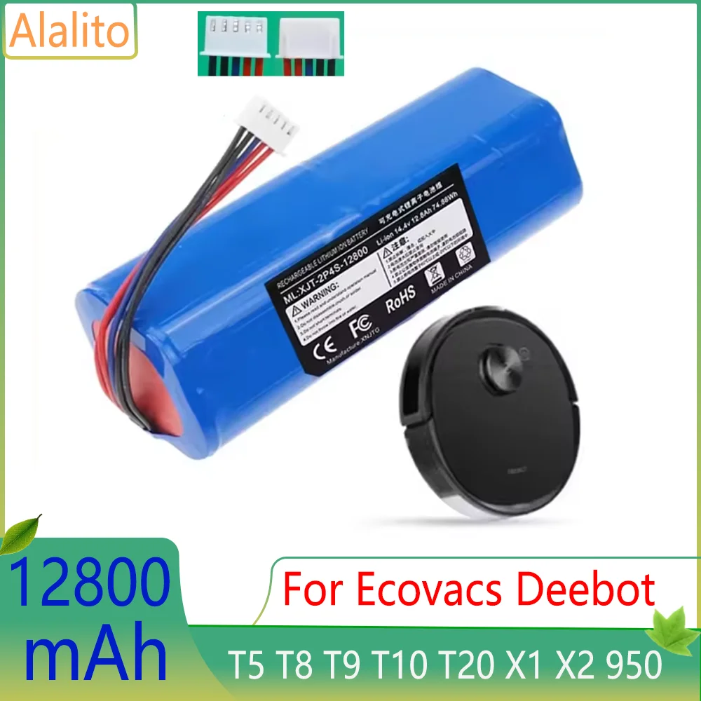 

14.8V New ECOVACS Battery S10-LI-144-5200 12800mAh Robotic Vacuum Cleaner Replacement for X1 T5 T8 T8AIVI MAX T9 12800mAh