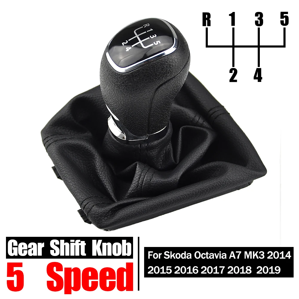 

For Skoda Octavia A7 MK3 (2014-2017) Car Gear Shift Knob 5 Speed Lever Shifter Gaiter Boot Cover Collar Car Styling
