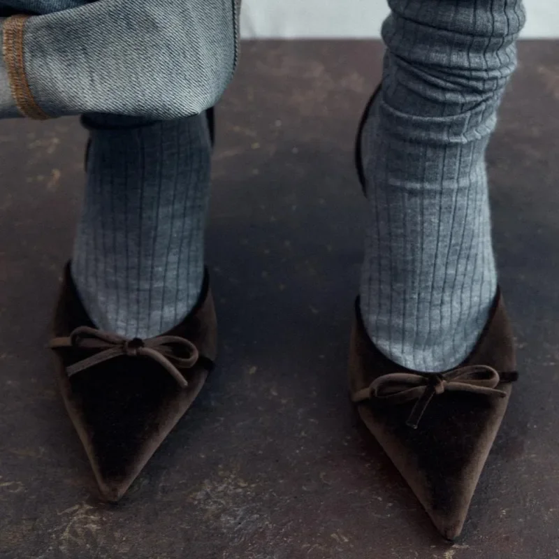 مثير أشار تو القوس عالية الكعب النساء موضة Slingback كعب رقيقة أحذية مصممين عالية الجودة فستان ستان أحذية Zapatos De Mujer