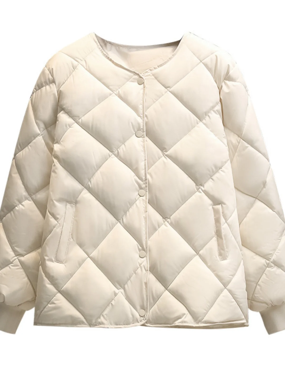 Women's ort Cotton Jaet 2024 New Winter Korean Sle Lightweight Casual Diamond Pattern Versatile Slim Fit Long Sve Coat