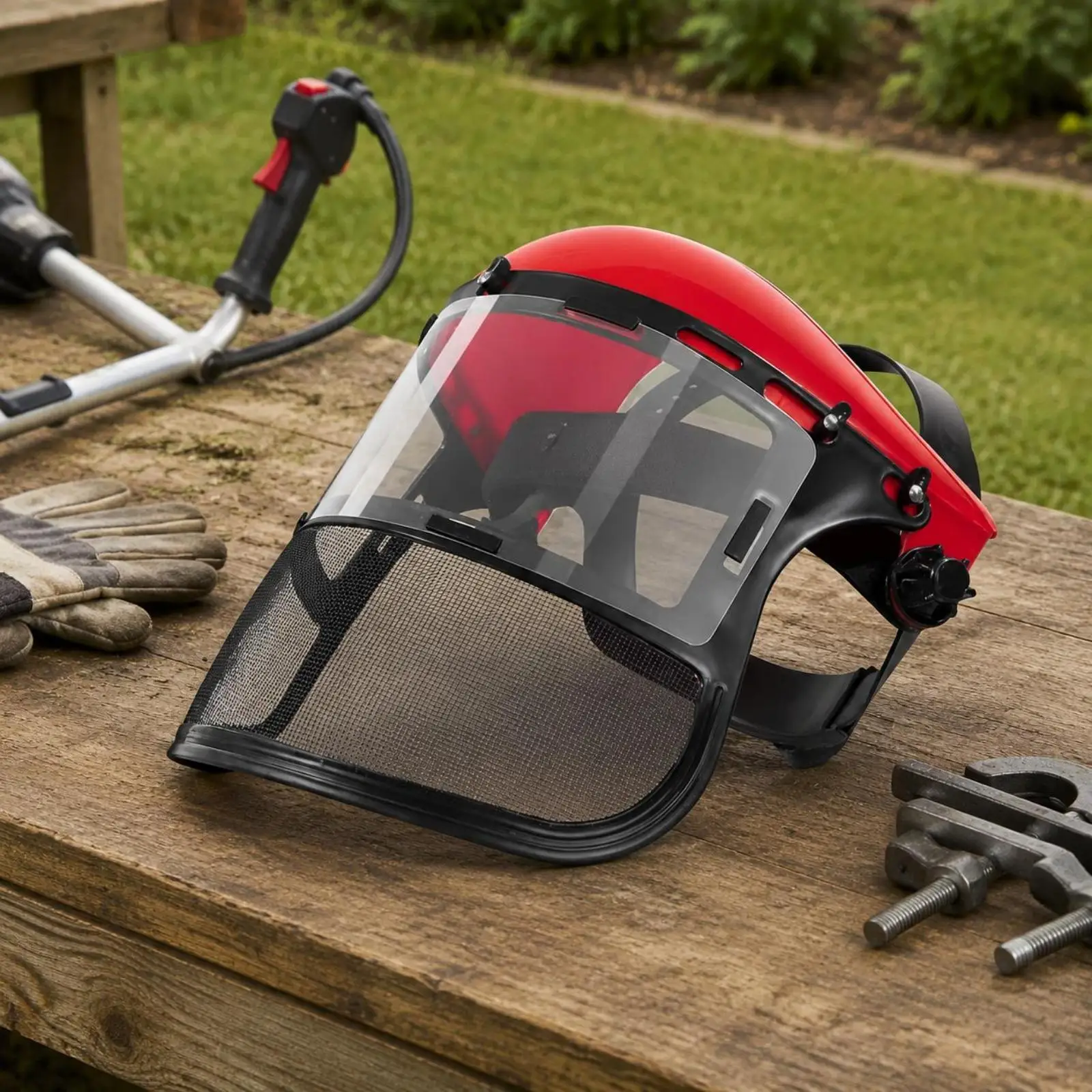 Safety Face Guard with Steel Wire Mesh Adjustable Shield for Gardening Cutting Landscaping and Grinding