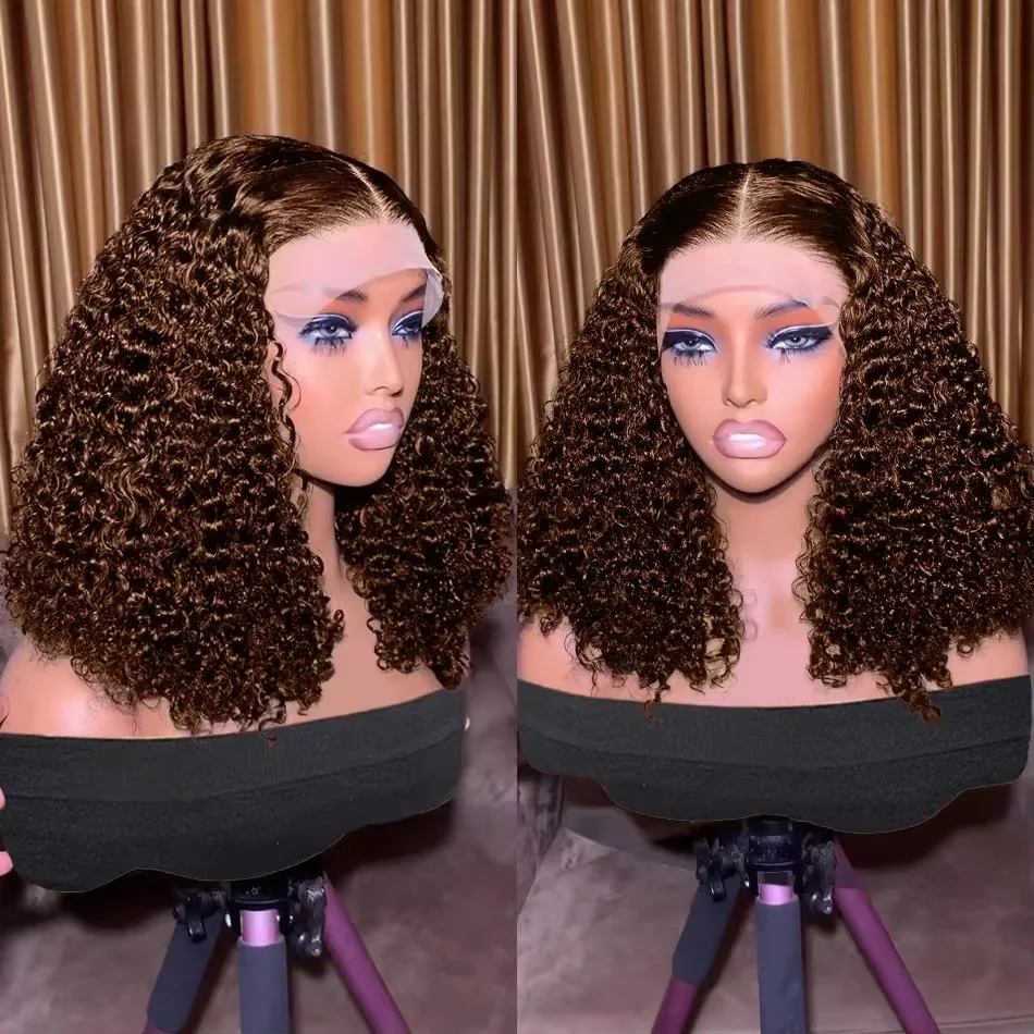 

13x4 Chocolate Brown Deep Wave Bob Wig Human Hair Wigs Brazilian Pre Plucked Natural Remy HD Lace Frontal Wig Human Hair 100%