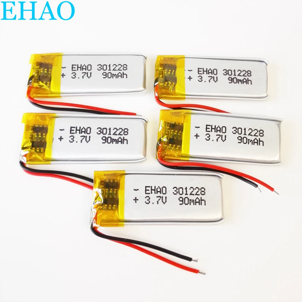 

5 pcs EHAO 301228 3.7v 90mAh Lithium Polymer LiPo Rechargeable Battery For Mp3 GPS bluetooth Headphone Headset smart watch