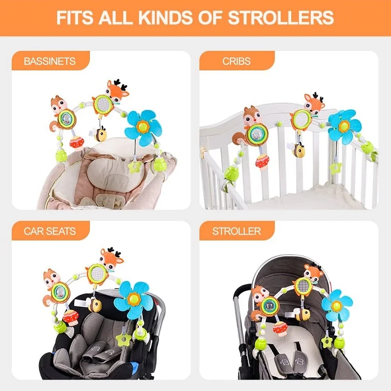 Baby Stroller Arch Toy Baby Crib Mobile Musical Animal Toys Travel Car Seat Toy Activity Arch for Pram Newborn Sensory Toy 0-12M