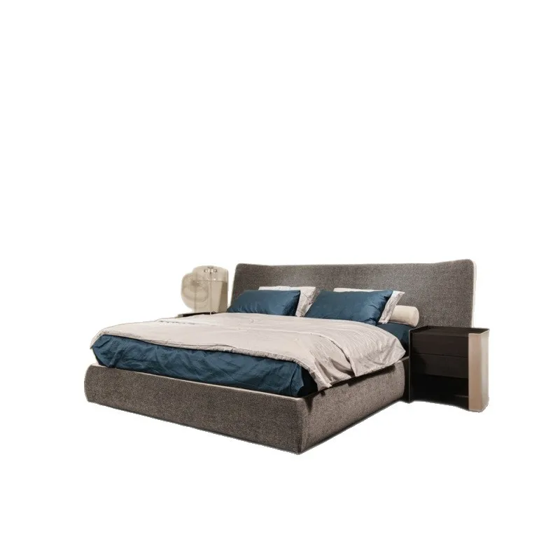 

Минималистичная современная кровать для спальни с широким изголовьем, тканевая, с высокой спинкой, для больших помещений