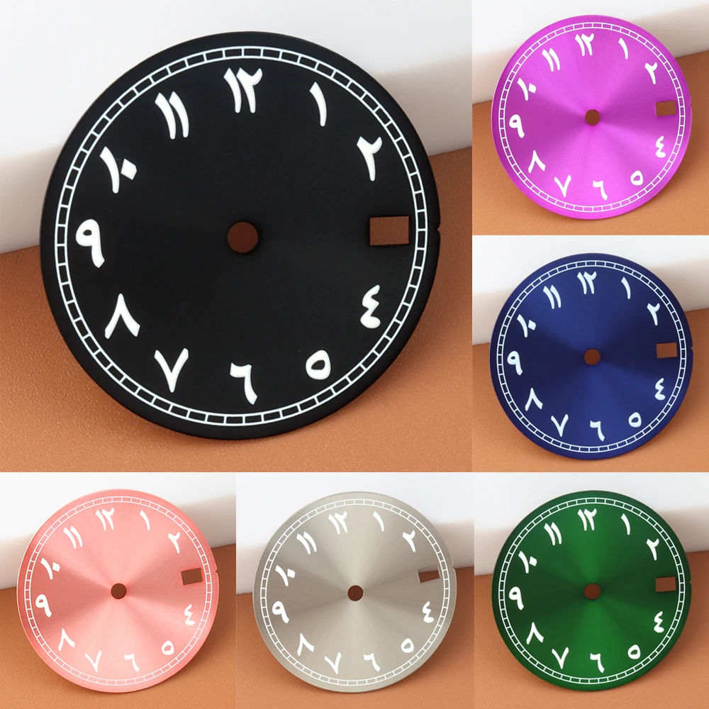 

Arabic Numerals 28.5mm NH35 Black Blue Green Sunburst Watch Dial No Luminous Fit NH35 NH36 Automatic Movement Stainless Steel