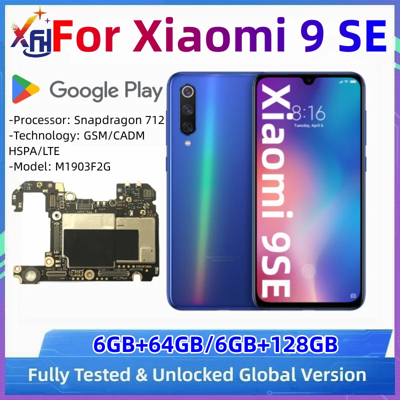 Motherboard for Xiaomi Mi 9SE, 64GB 128GB Global ROM, Unlocked Mainboard, with Snapdragon 712 Processor