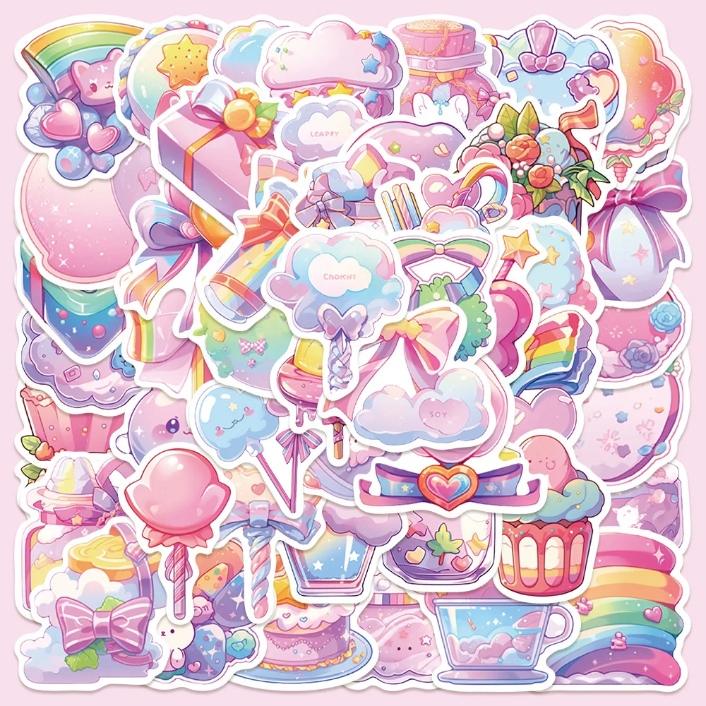 50 Sheets Pastel Candy Small Object Stickers Pink Candy Color Aesthetic Decals for Suitcase Laptop Journal Phone Case DIY