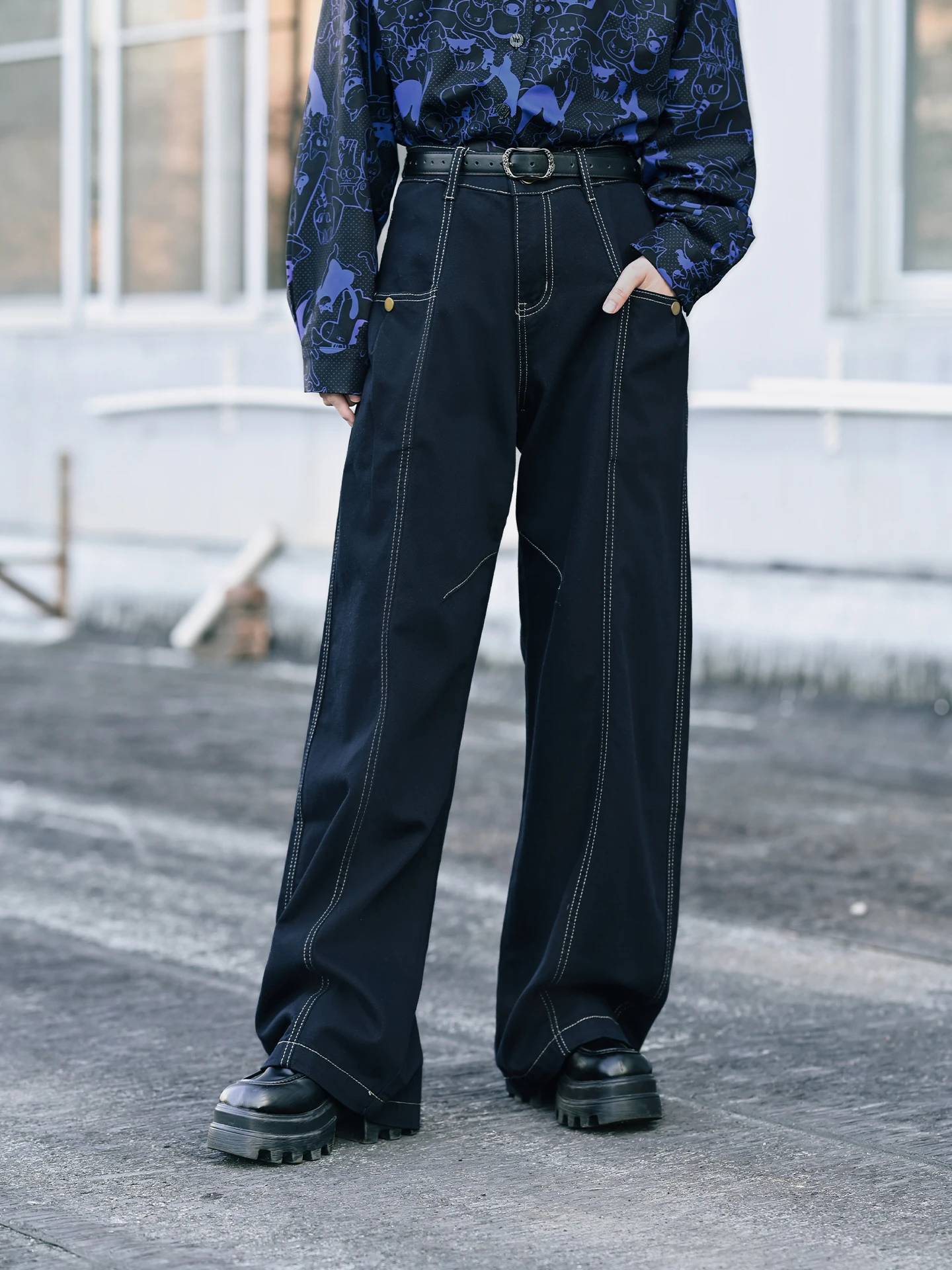 

Женские джинсы из денима, винтажные, свободного кроя, повседневные брюки с пэчворком, декоративной строчкой на талии и пуговицами