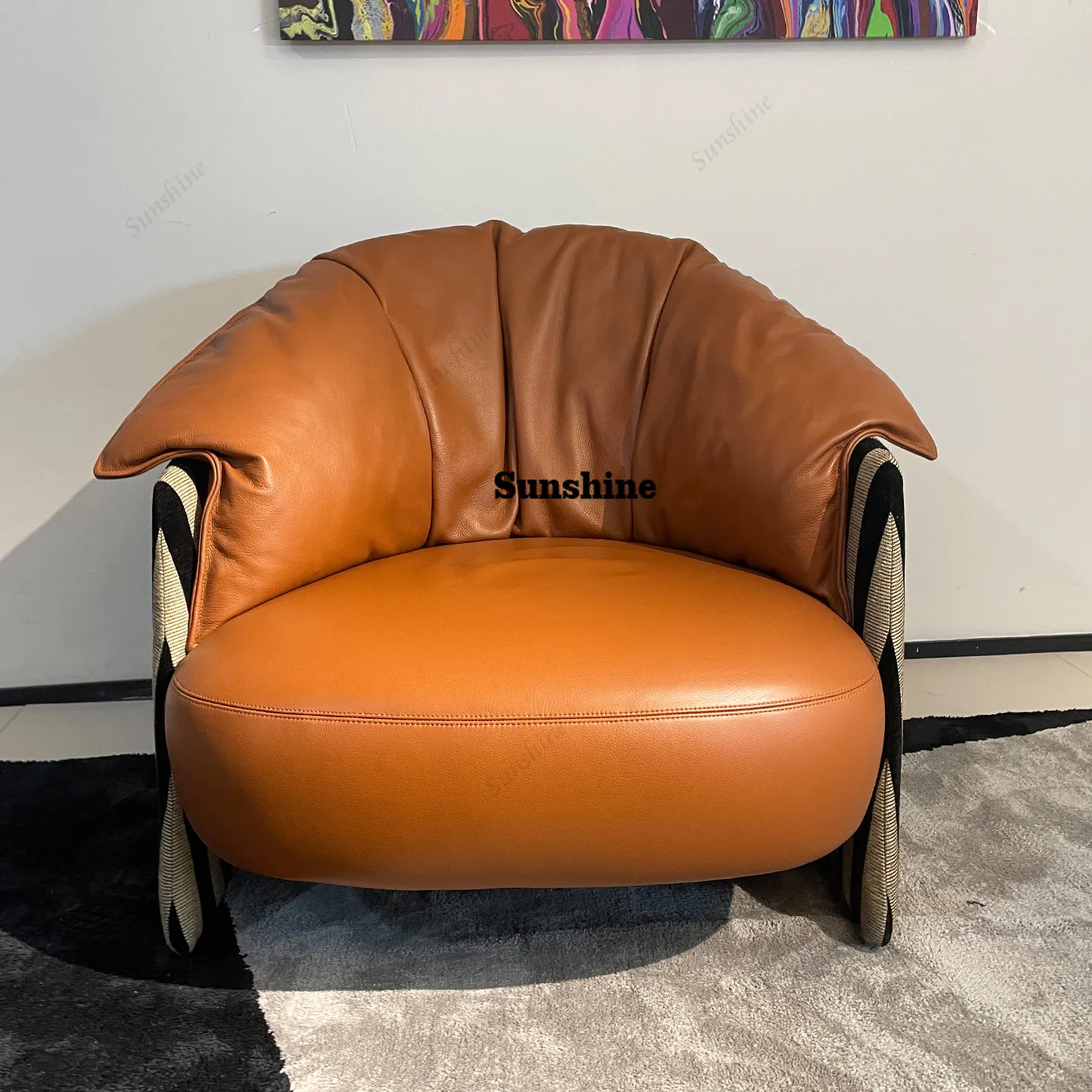 

New leisure chair living room sofa chair balcony single chair lazy first layer real cowhide fabric Italian down soft bag