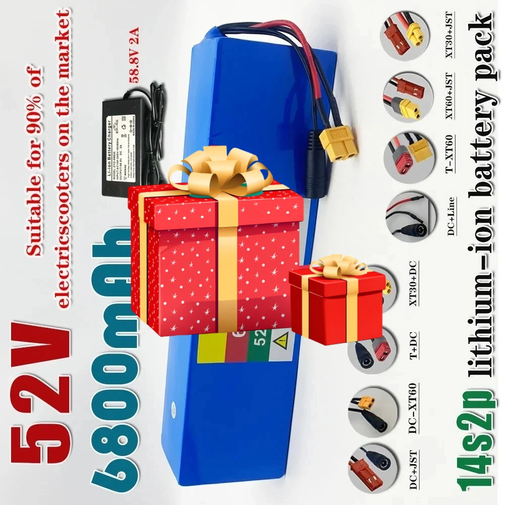 

Scooter rechargeable 52V battery 6800mah lithium battery pack built-in BMS 14S2P For 750W 1000W Motorcycle