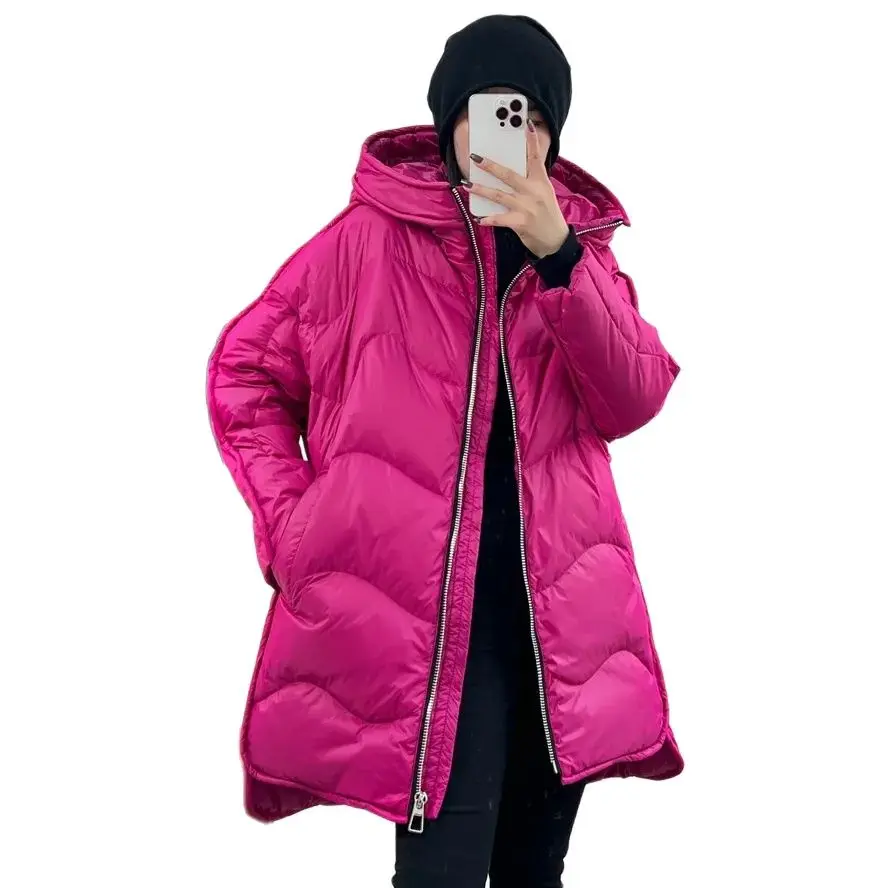 Oversized Down Jacket Women\'s 2024 Winter New Loose White duck down Jacket Thicken Warm Female Hooded Parka Overcoat Casual Wear