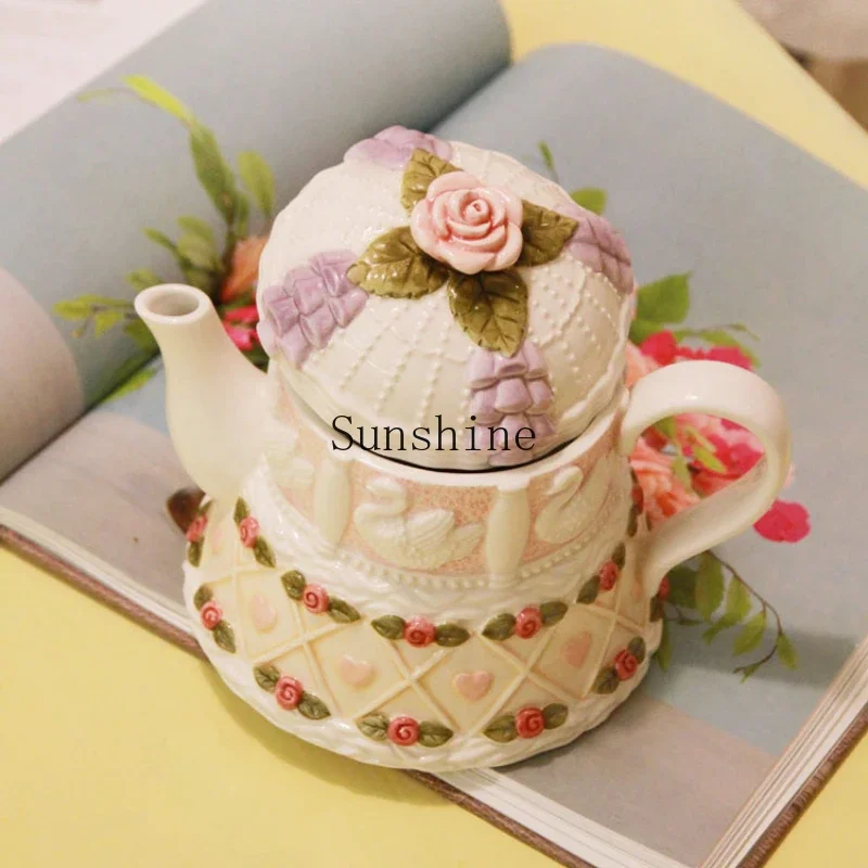 

French retro romantic swan rose ceramic home daily teapot cup gift