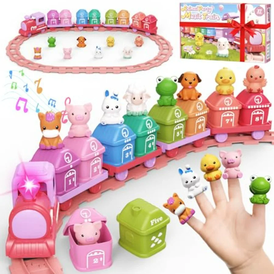 

Train Set for Girls 2-4, Electric Toy Train with Farm Animals and Music and Lights, Montessori Counting and Sorting Learning To