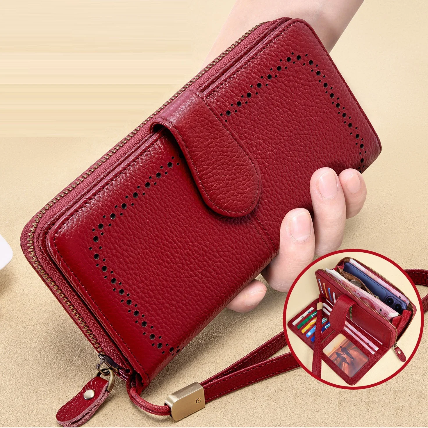RFID Card Holder Genuine Leather Purse Woman 2026 New Soft Real Cow Leather Wallet Long Cowhide Clutch Bag