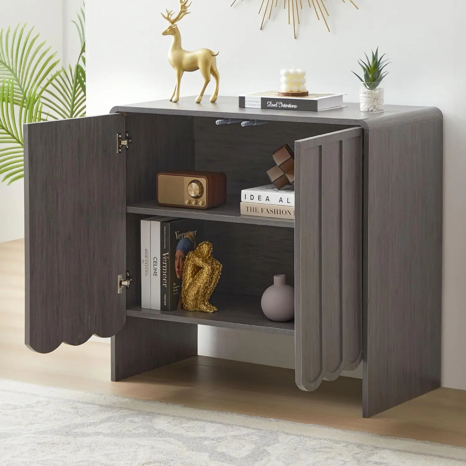 Aparador Buffet, Gabinete de almacenamiento decorativo con 2 puertas, Gabinete de madera de granja con estantes ajustables