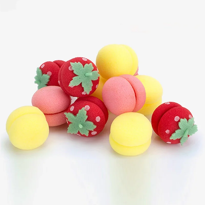 6Pcs Girls Women Soft Sponge Hair Curlers Rollers Foam Strawberry Balls Fashion Bun Round Tool Styling Tools & Accessories