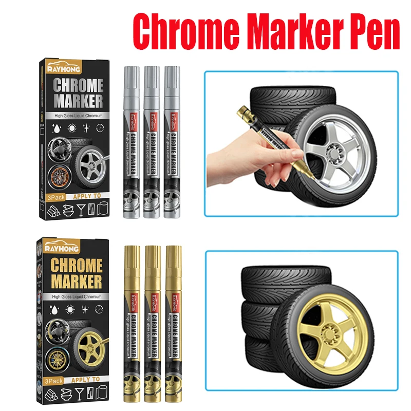 Chrome Marker Pen Gold Silver Brush Metallic Marker Pens for Car Bike Motor Tires Tyre Paint Pen Graffiti Tread Environmental